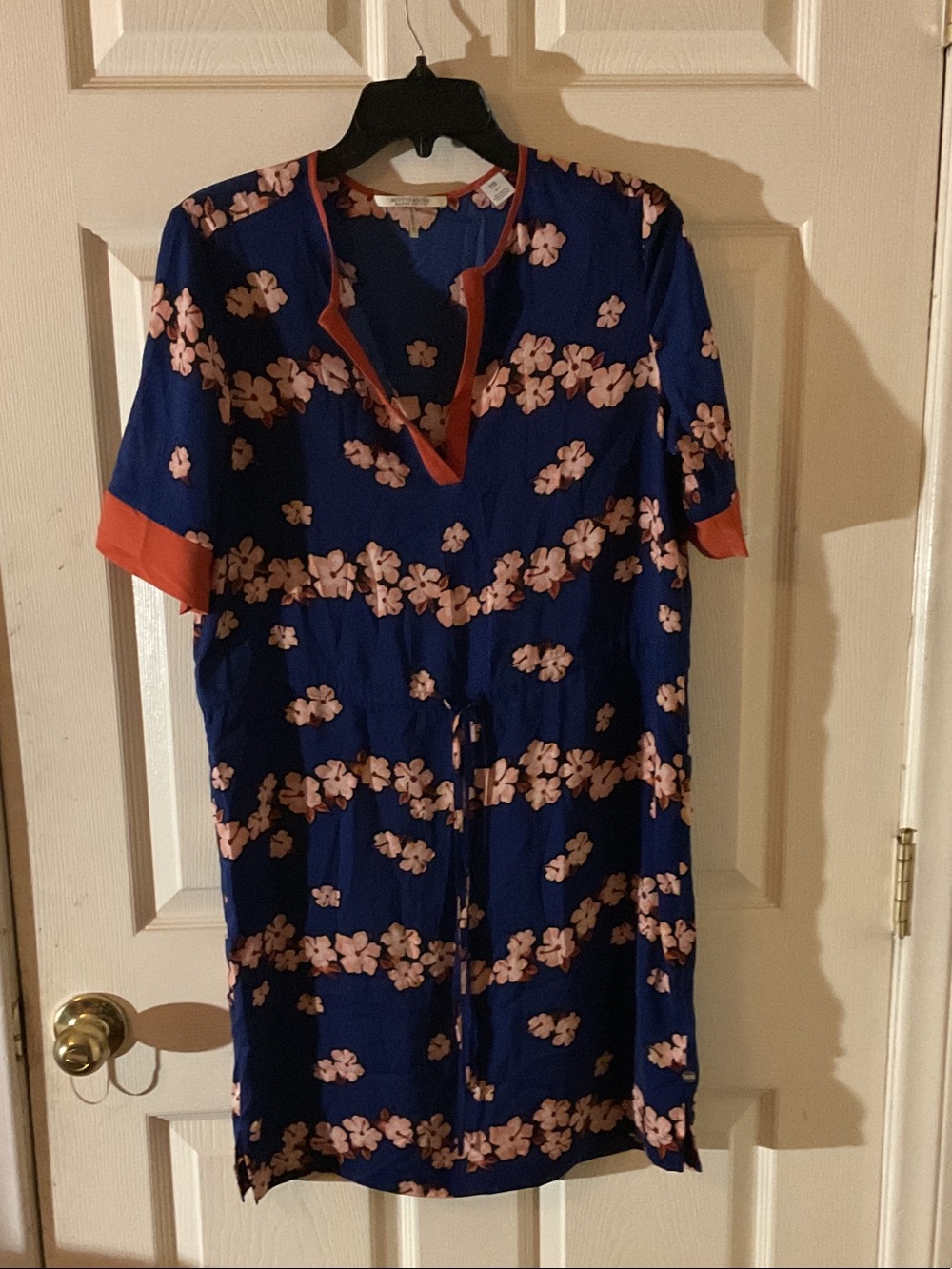 Scotch & Soda Navy Floral Midi Dress with Pink and Coral Trim size XS
